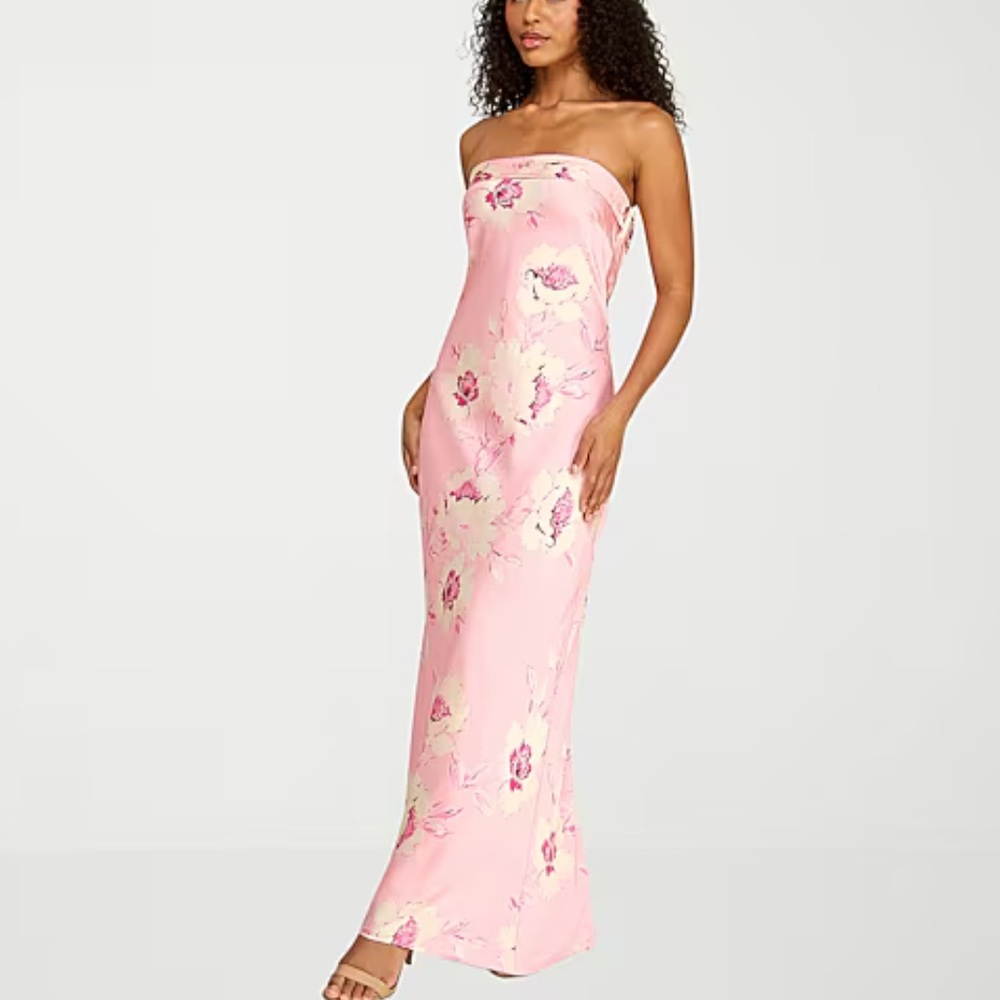 Premier Amour Strapless Pink Floral Maxi Dress Sz 10 NWT $89